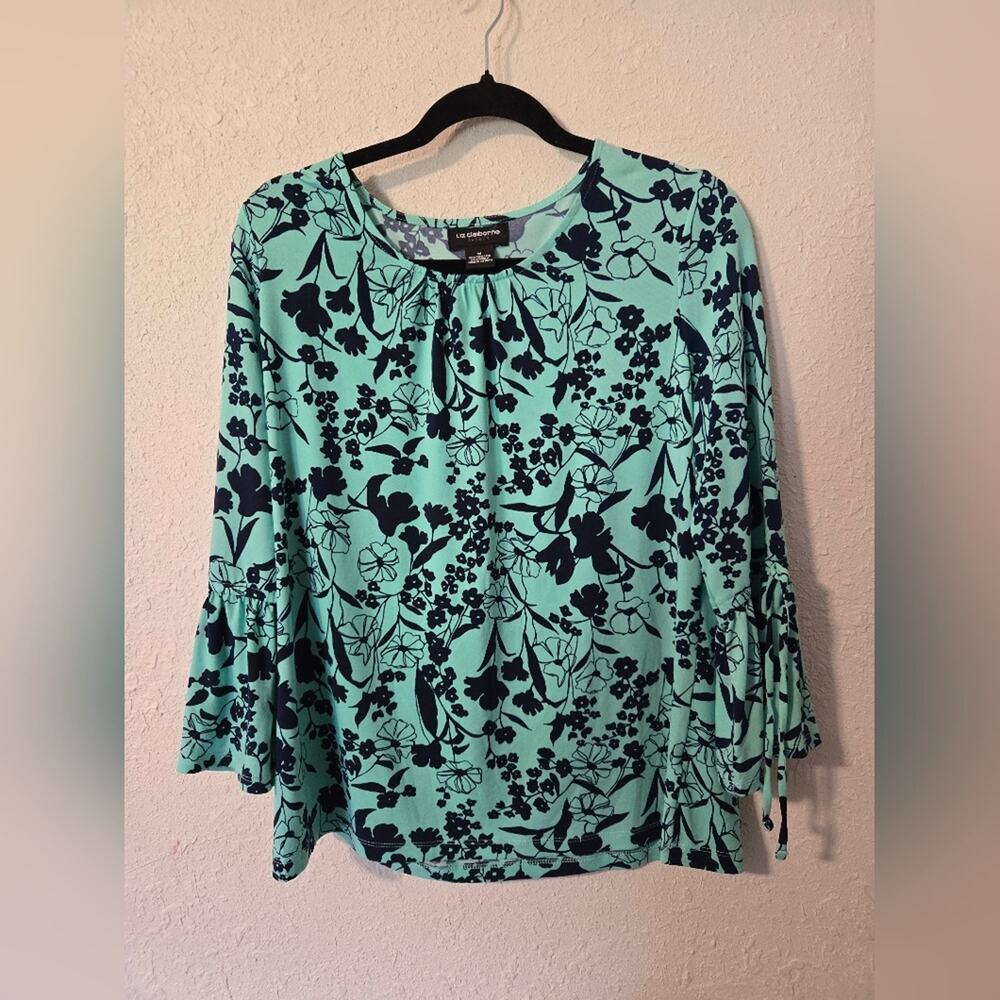 Liz Claiborne Graphic Blue and Green Blouse